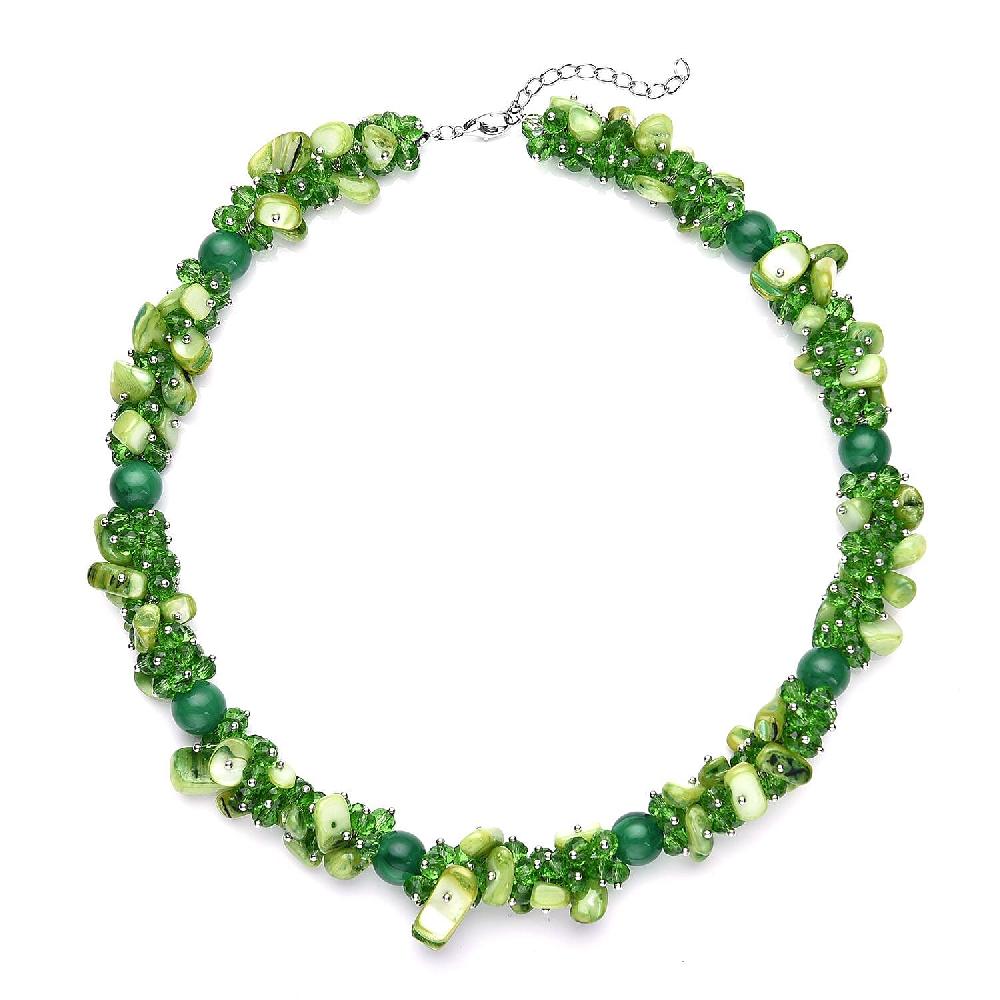 Green Shell Seed Bead Necklace Silvertone Necklace Green Multi Strand Statement Necklace For Women Birthday Gifts For Women Necklace 20-23 Inch