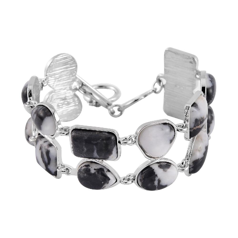 Grey Zebra Jasper 125.00 ctw 2 Row Link Bracelet in Silvertone (7.00-8.75In)