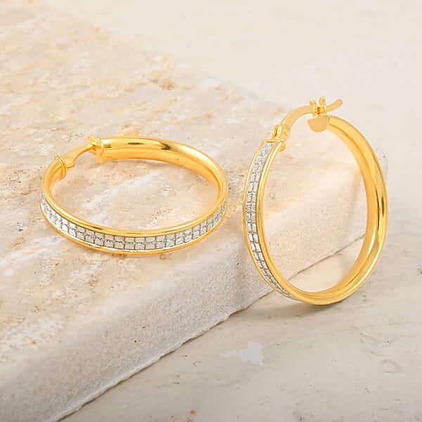Grid Hoop Earrings In 14K Yellow Gold Over Sterling Silver 3 Grams