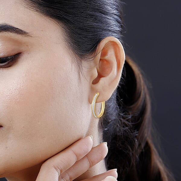 Grid Hoop Earrings In 14K Yellow Gold Over Sterling Silver 3 Grams
