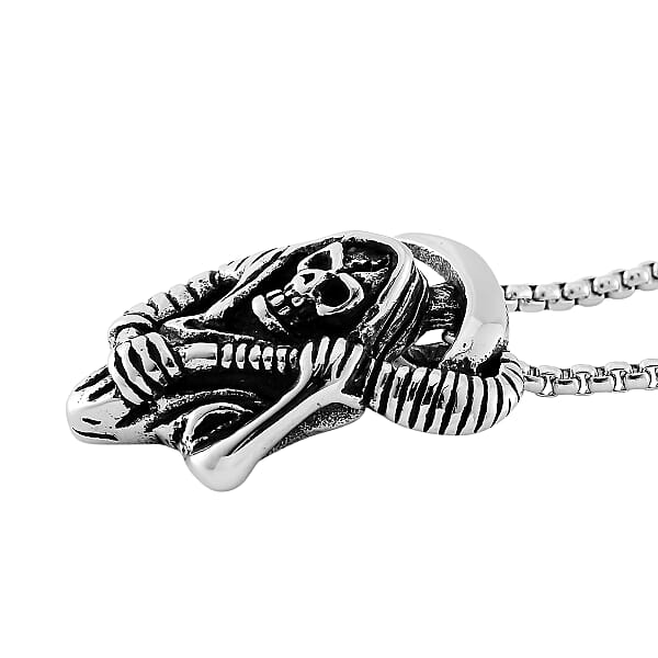 Grim Reaper Pendant Necklace In Black Oxidized And Stainless Steel 24 Inches