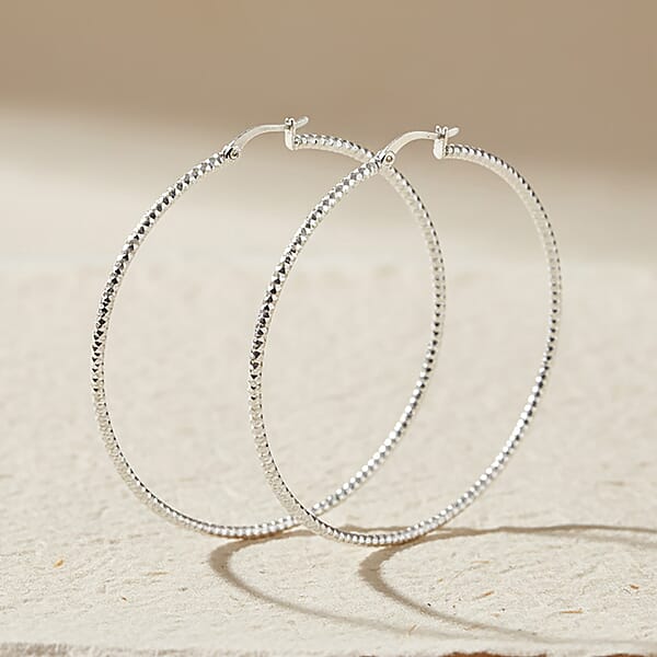 Groove Textured Hoop Earrings In Sterling Silver 6 Grams
