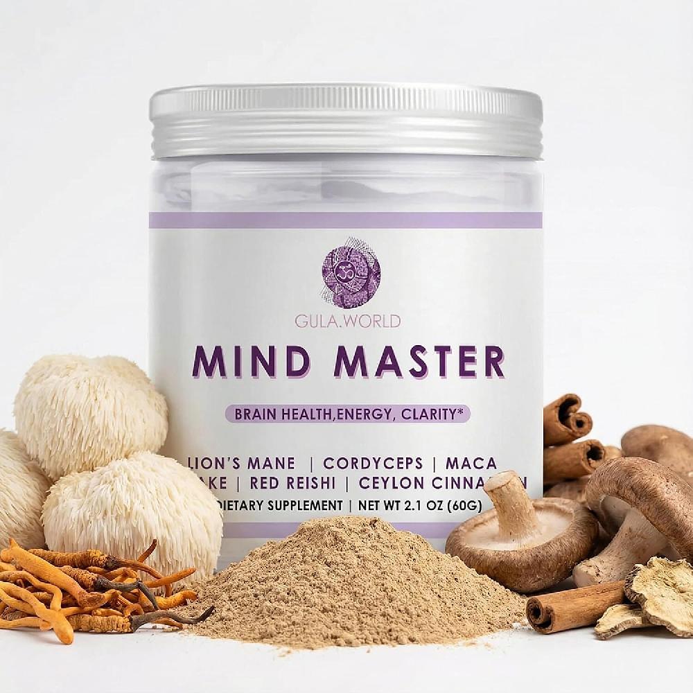 Gula World Mind Master Mushroom Powder for Brain Health Energy & Clarity Dietary Supplement (2.1oz)