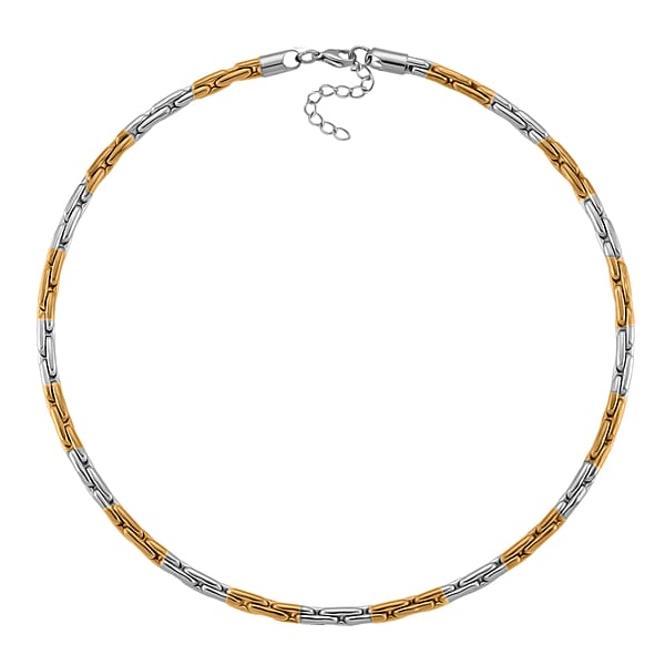Hammered Circular Link Necklace In ION Plated YG And Stainless Steel (20-22 Inches)