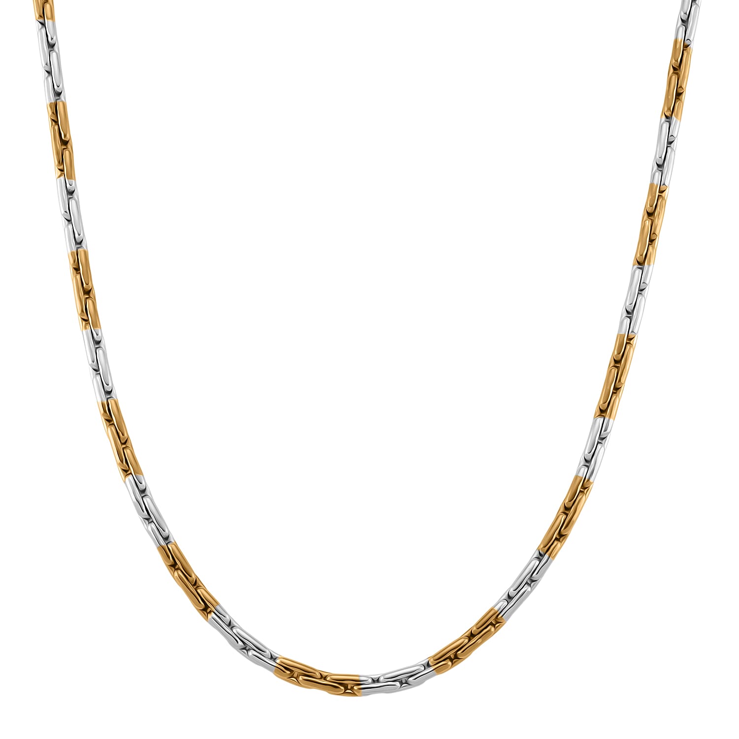 Hammered Circular Link Necklace in ION Plated YG and Stainless Steel (20-22 Inches)