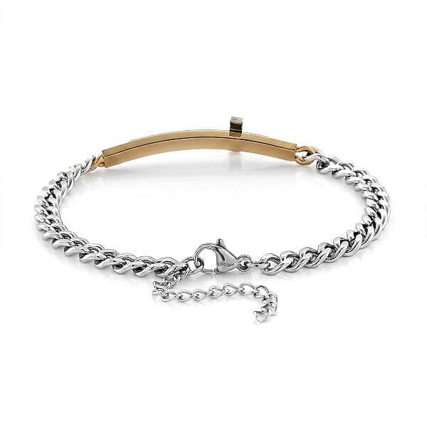 Hammered Cross Bracelet In ION Plated YG Stainless Steel (7.50-9.0In)