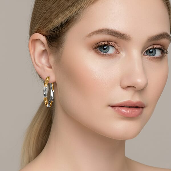 Hammered Hoop Earrings In ION Plated YG Stainless Steel