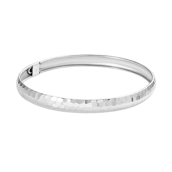 Hammered Textured Bangle Bracelet In Sterling Silver (7.25 In) 4.60 Grams