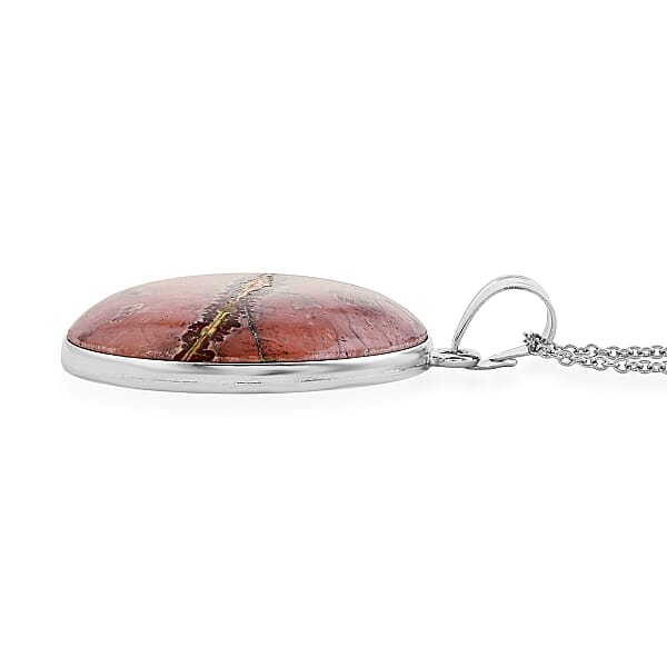 Hand-Polish Round Red Picture Jasper 50.00 Ctw Pendant In Silvertone With Stainless Steel Necklace (20 Inches)
