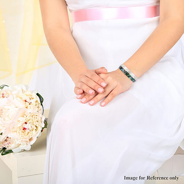 Handcrafted MOP Coral And Abalone Shell Inlay With White Inner Resin Bangle Bracelet (7.50 In)