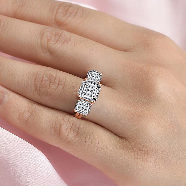 Heart And Arrow Cut Moissanite 5.35 Ctw Ring In 18K Vermeil Rose Gold Over Sterling Silver (Del. In 10-12 Days)
