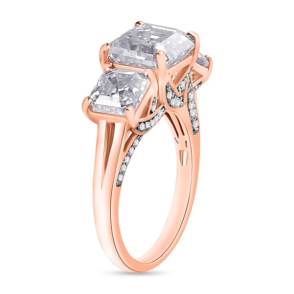 Heart And Arrow Cut Moissanite 5.35 Ctw Ring In 18K Vermeil Rose Gold Over Sterling Silver (Del. In 10-12 Days)