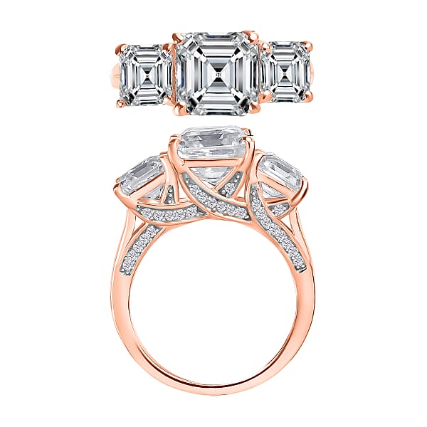 Heart And Arrow Cut Moissanite 5.35 Ctw Ring In 18K Vermeil Rose Gold Over Sterling Silver (Del. In 10-12 Days)