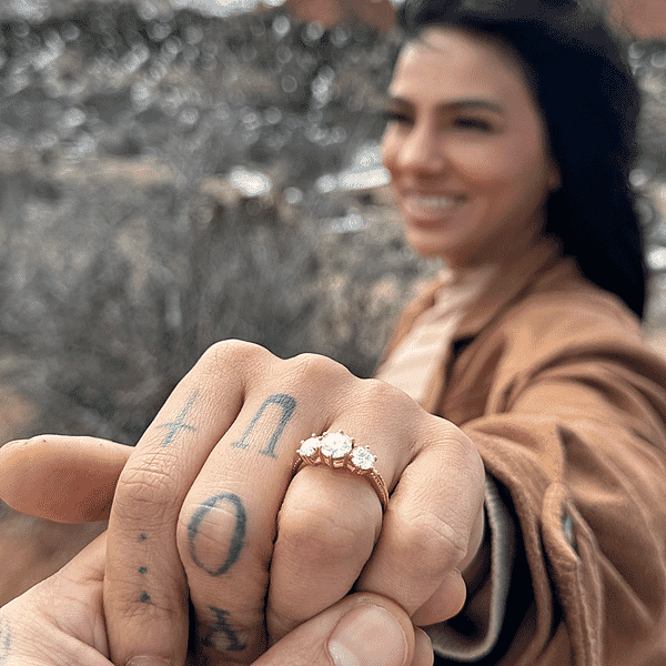 Heart And Arrows Cut Moissanite 1.75 Ctw Trilogy Ring In Vermeil YG Over Sterling Silver Three Stone Engagement Ring For Women