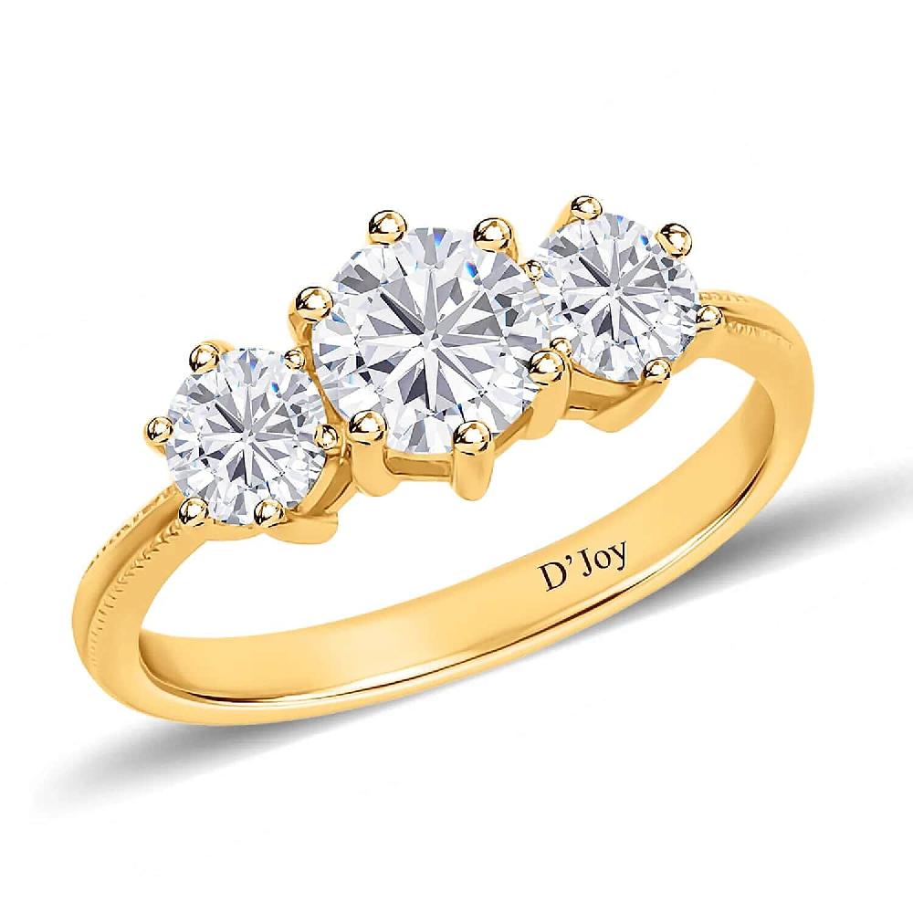 Heart and Arrows Cut Moissanite 1.75 ctw Trilogy Ring in Vermeil YG Over Sterling Silver Three Stone Engagement Ring For Women
