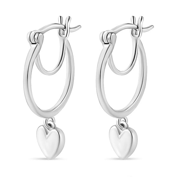 Heart Hoop Earrings In 10K White Gold 3.80 Grams (Del. In 10-12 Days)