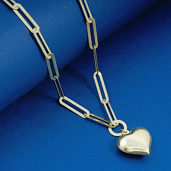 Heart Pendant With Paper Clip Chain Necklace In 10K Yellow Gold 8 Grams 18 Inches