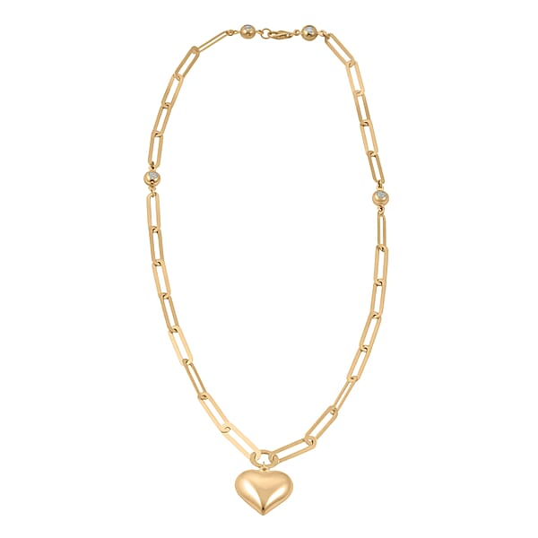 Heart Pendant With Paper Clip Chain Necklace In 10K Yellow Gold 8 Grams 18 Inches