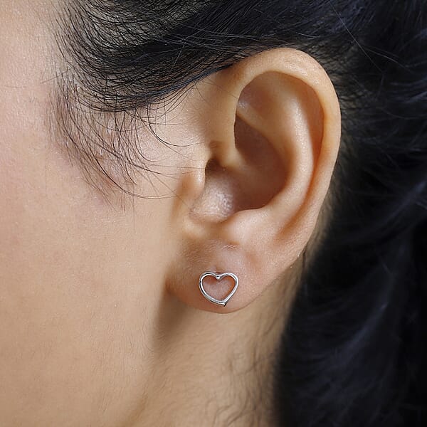 Heart Stud Earrings In 10K White Gold 1 Grams