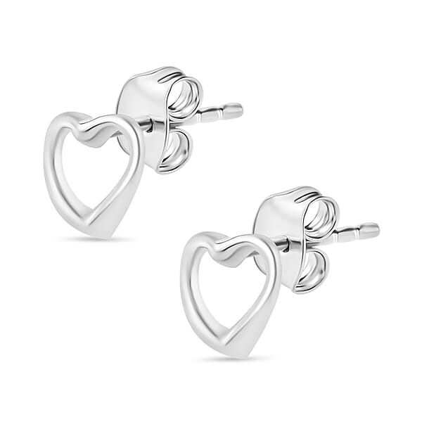 Heart Stud Earrings In 10K White Gold 1 Grams