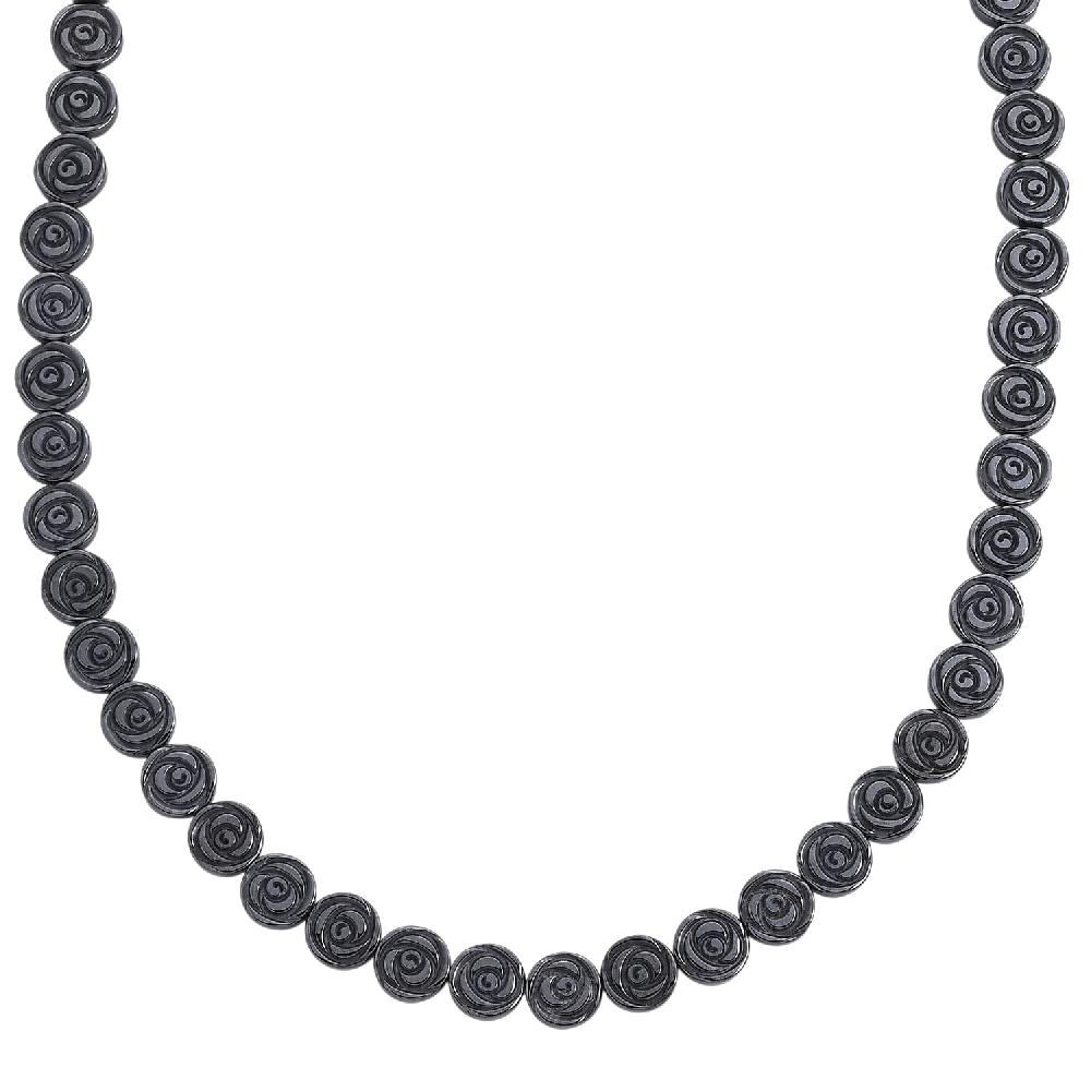Hematite Carved Rose Flower Necklace in Silvertone 337.00 ctw (21- 23 Inches)