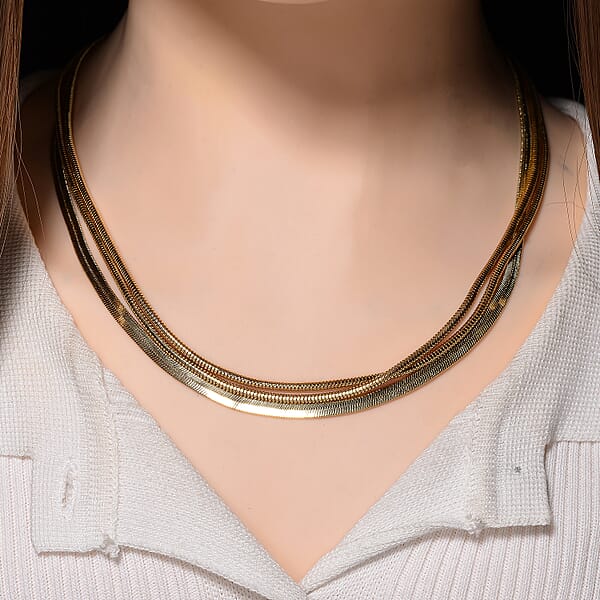 Herringbone And Snake Chain Necklace In Goldtone 20-22 Inches