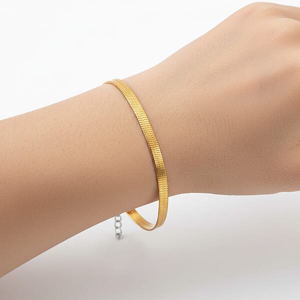 Herringbone Chain Bracelet (7.5-9.5In) In ION Plated YG And Stainless Steel