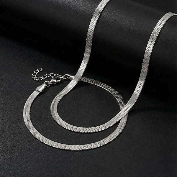 Herringbone Chain Bracelet (8.50In) And Necklace (24 Inches) In Stainless Steel