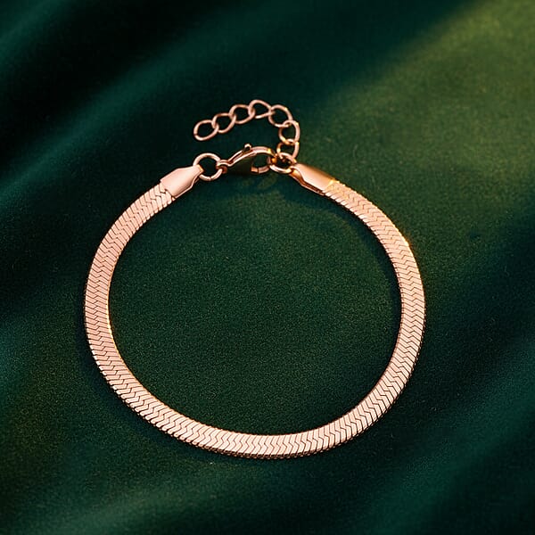 Herringbone Chain Bracelet In ION Plated RG Stainless Steel (7.0-8.0In)