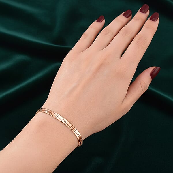 Herringbone Chain Bracelet In ION Plated RG Stainless Steel (7.0-8.0In)