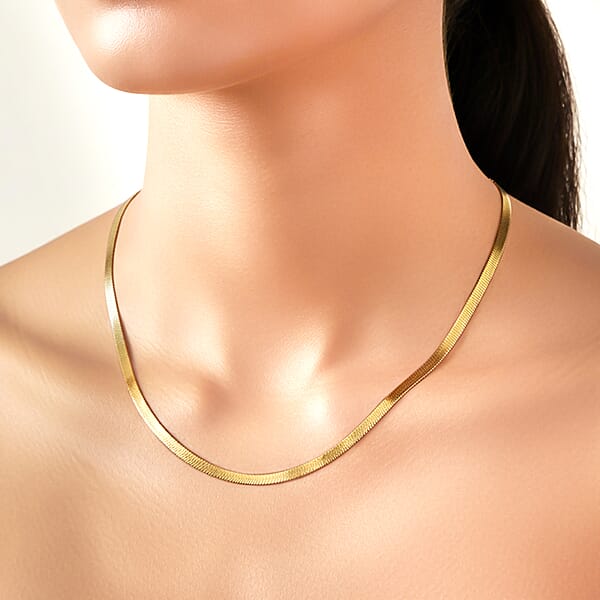Herringbone Chain Necklace In ION Plated YG And Stainless Steel 20-22 Inches