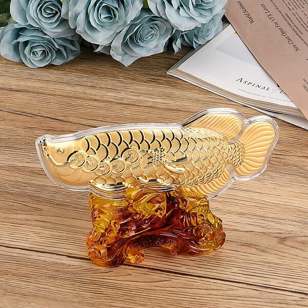 Holiday Gift Collection 24K Yellow Golden Fortune Fish With Pedestal 100mg