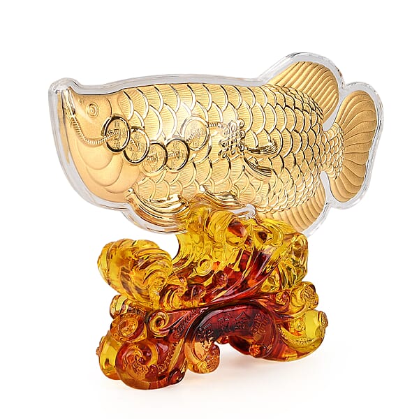 Holiday Gift Collection 24K Yellow Golden Fortune Fish With Pedestal 100mg