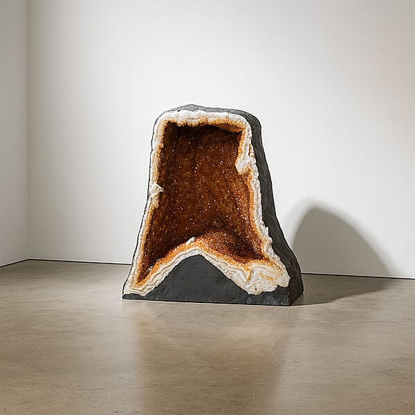 Home And Office Decor Citrine Geode On Wooden Base (280 Lbs)