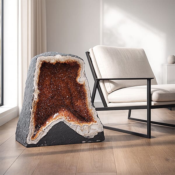 Home And Office Decor Citrine Geode On Wooden Base (280 Lbs)