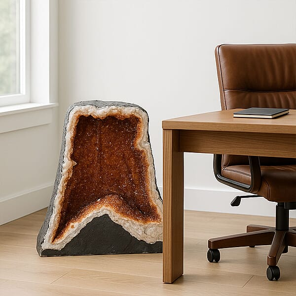Home And Office Decor Citrine Geode On Wooden Base (280 Lbs)