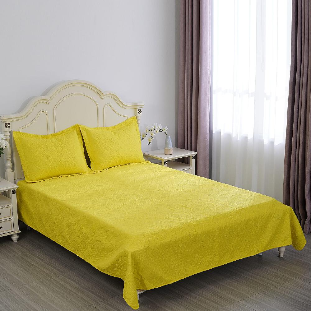 Homesmart 3 Pcs Solid Yellow Pinsonic Quilt Bedding Set - Queen Size
