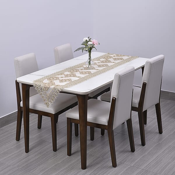 Homesmart Beige Golden Dining Table Runner Embroidered Polyester Room Decor Kitchen Rustic Lace Tablecloth For Wedding Decor