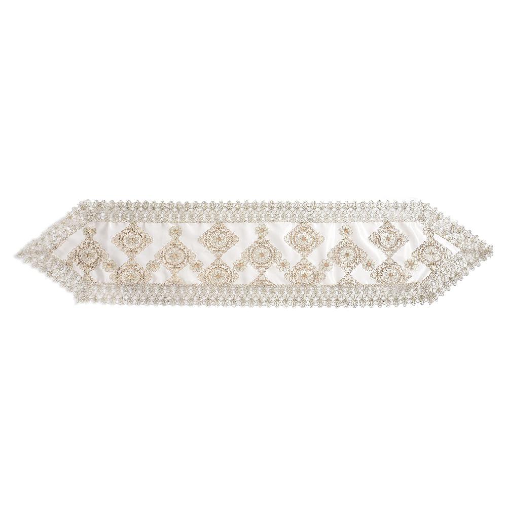 Homesmart Beige Golden Dining Table Runner Embroidered Polyester Room Decor Kitchen Rustic Lace Tablecloth for Wedding Decor