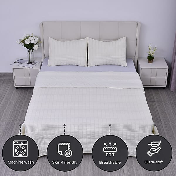 Homesmart Beige Striped Queen Size Microfiber Quilt With Set Of Shams