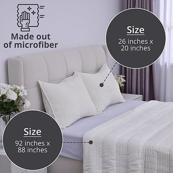 Homesmart Beige Striped Queen Size Microfiber Quilt With Set Of Shams