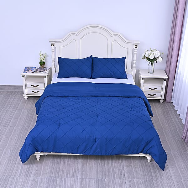 Homesmart Blue Solid Microfiber Quilt And Set Of 2 Shams - Queen