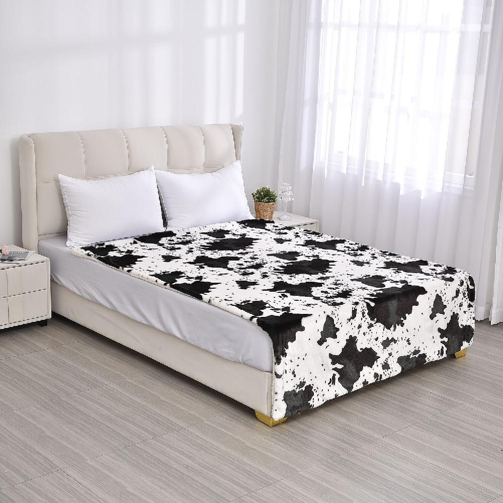 Homesmart Cow Pattern Faux Fur Soft and Cozy Reversible Sherpa Wearable Sleeve Blanket 100% Polyester