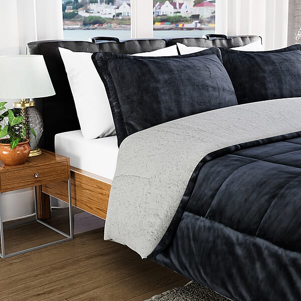 Homesmart Gray 3 Layer Quilted Microfiber Flannel And Sherpa Reversible Comforter And Set Of 2 Shams Microfiber Comforter Best Comforter Sets Bed Comforters Comforter Set For Bedroom