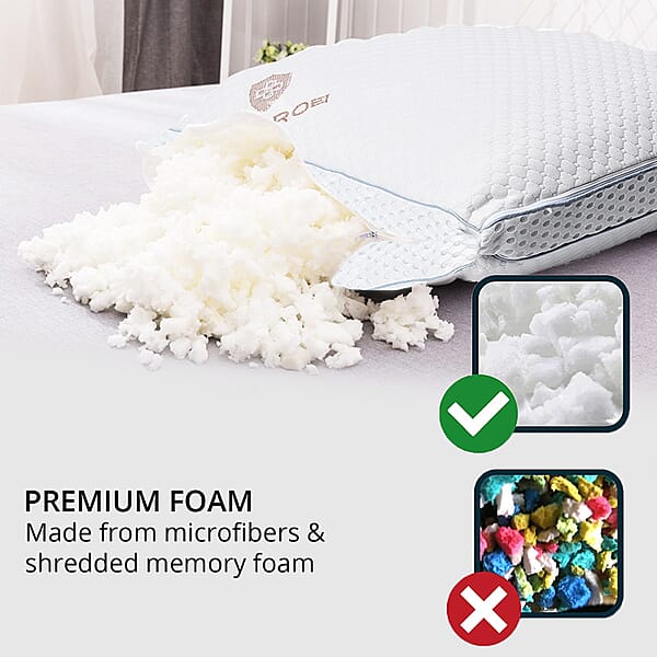 Homesmart Premium Adjustable Hypoallergenic Shredded Memory Foam CertiPUR Pillow With Copper Cover (Queen Microfiber)