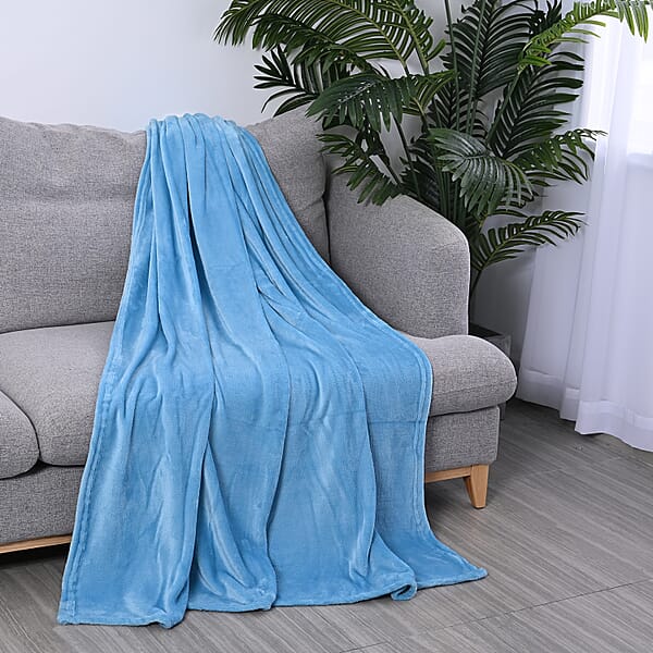 Homesmart Set Of 2 Pink Bottom/Flower Pattern & Blue Solid Microfiber Flannel Blanket