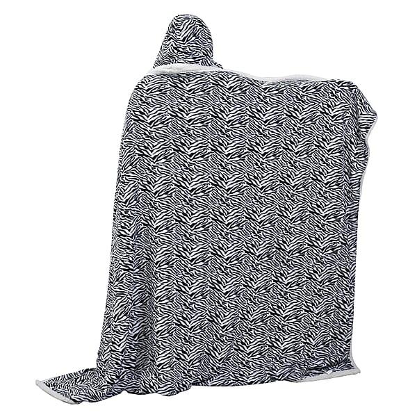 Homesmart Zebra Stripe Pattern Polyester And Sherpa Hoodie Blanket With Pom Pom