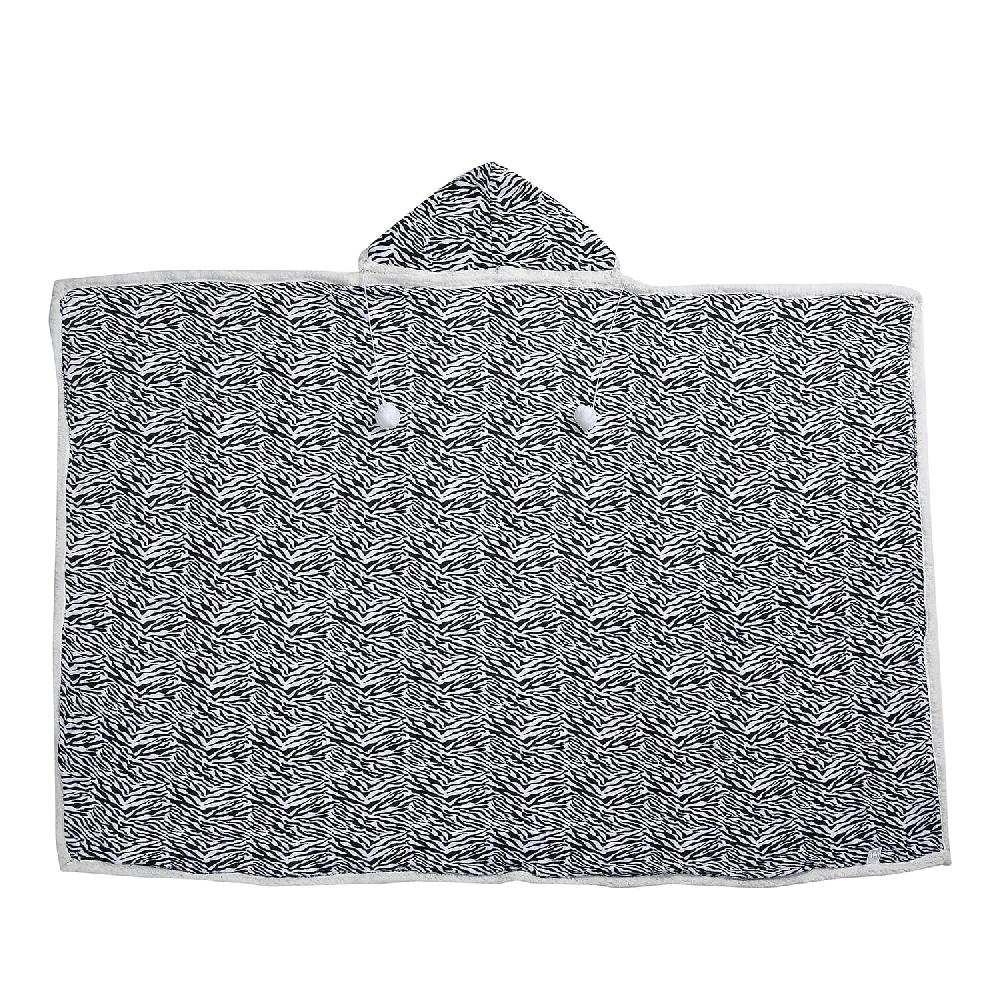 Homesmart Zebra Stripe Pattern Polyester and Sherpa Hoodie Blanket with Pom Pom