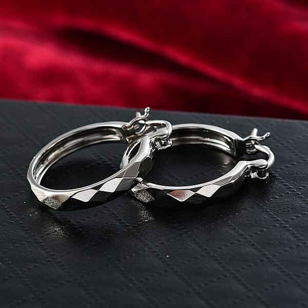Honeycomb Hoop Earrings In 950 Palladium 4.20 Grams