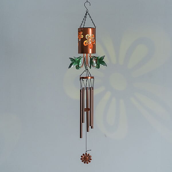 Humming Bird Metal Solar Windmill With Wind Chime And 1 Bright LED (300 MAh)